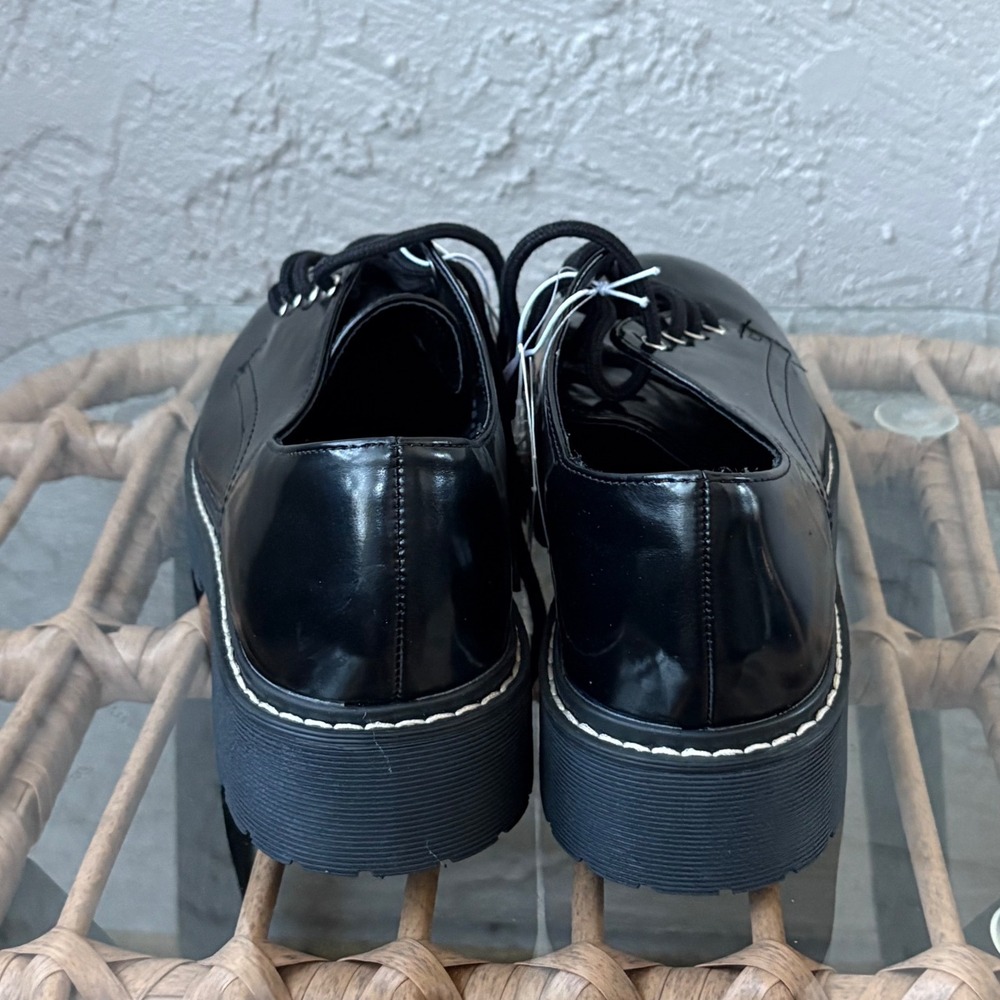 Womens Platform Oxford Shoes Black Lace Up Lug Sole Chunky New Look - Picture 3 of 6